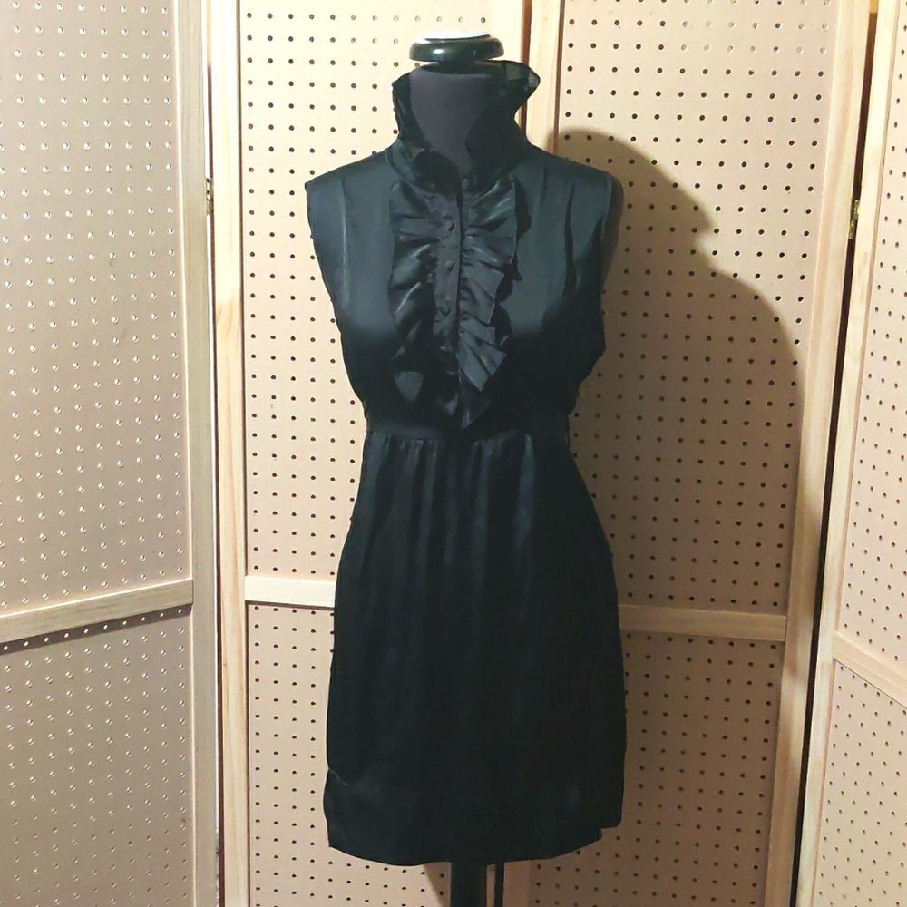 Black, sleeveless, ruffle dress